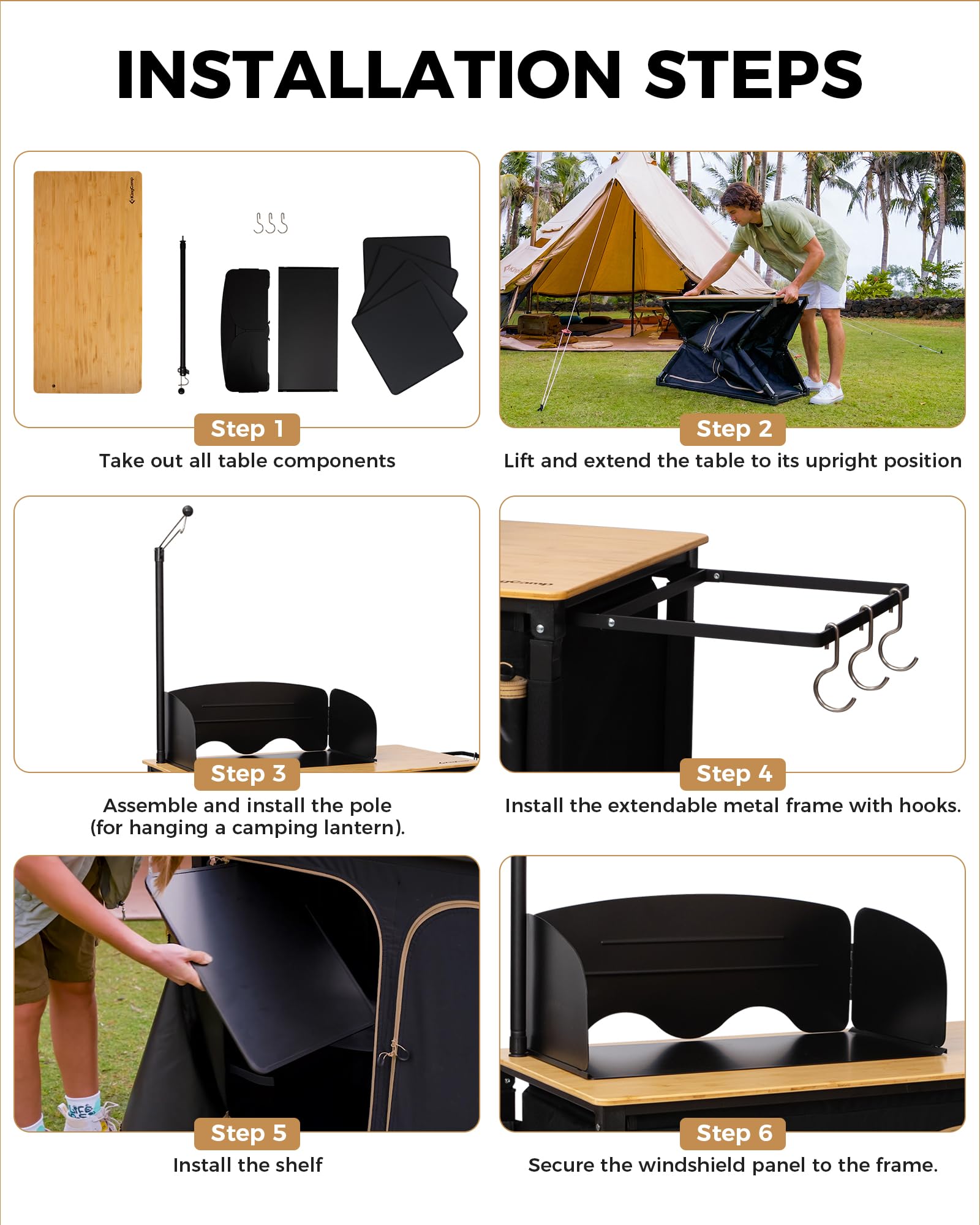 KingCamp Bamboo Camp Kitchen Station, Folding Overland Camping